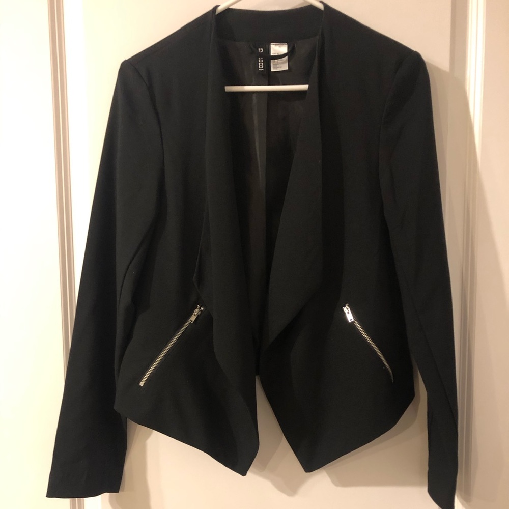 Black H&M drape front blazer with zipper detail